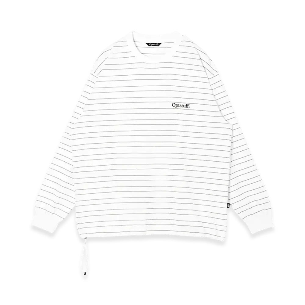 Optstuff Drawstring Classic Border Long Sleeve T-Shirt "White"