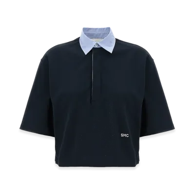 STELLA McCARTNEY Women's Cropped Piquet Polo "Blue"
