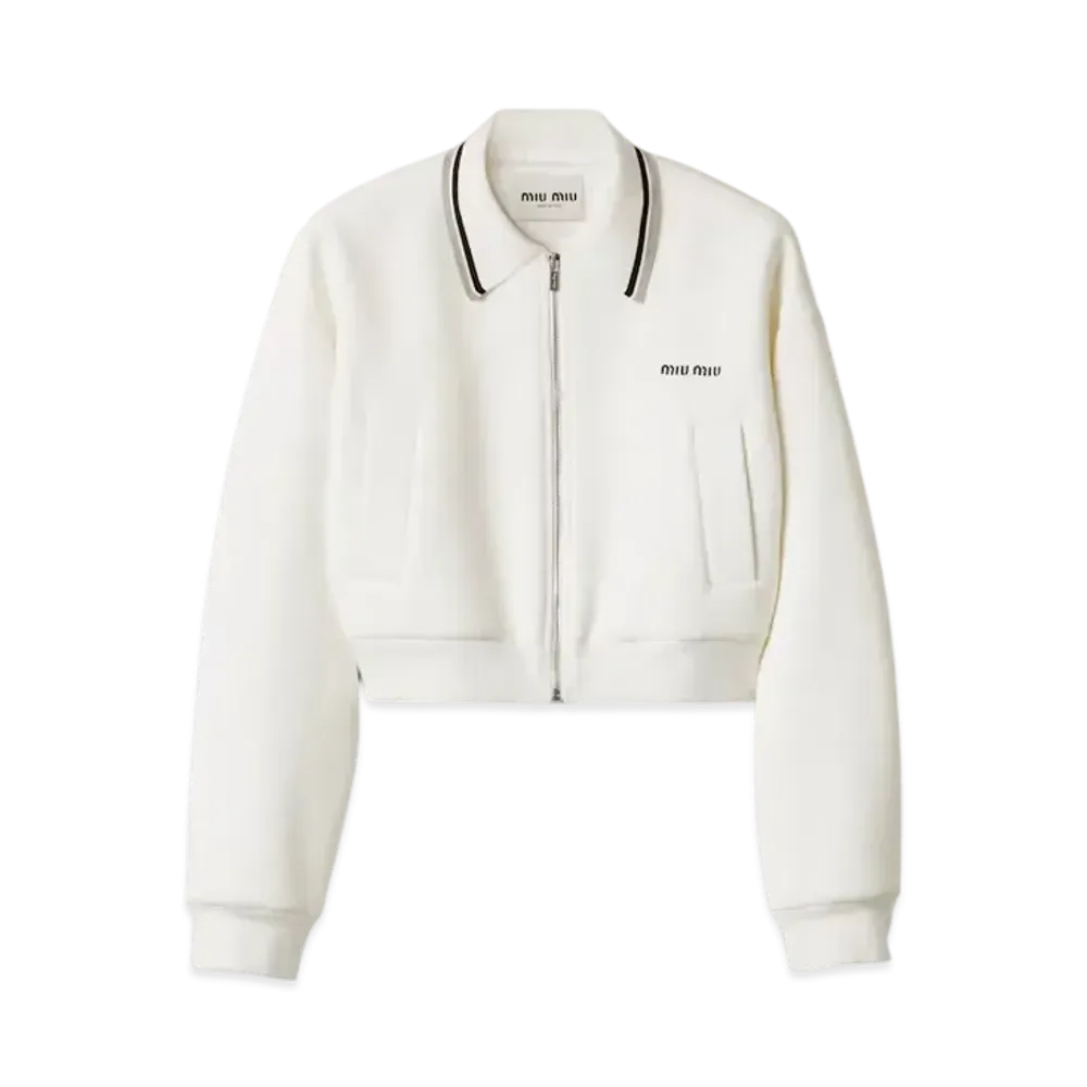MIUMIU Women's Bonded Pique and Technical Jersey Blouson Jacket "White"