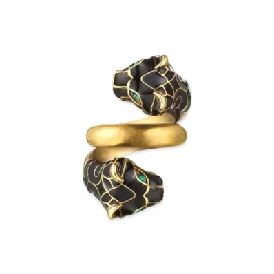 GUCCI Tiger Head Ring With Black Enamel
