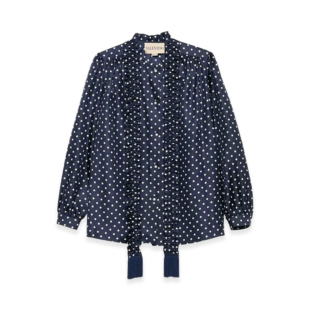 Valentino Women's Polka-Dot Ruffled Shirt "Dark Blue"