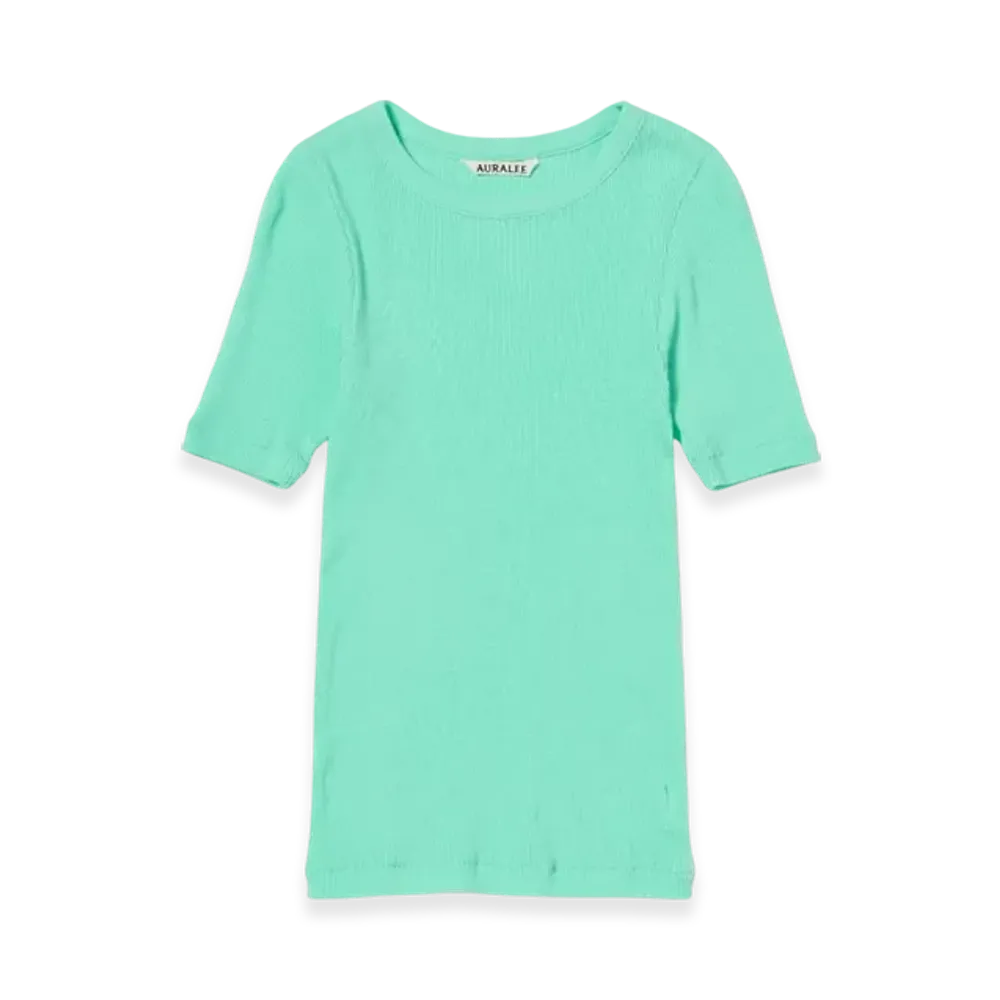 AURALEE Organic Soft Rib Tee "Aqua Green"
