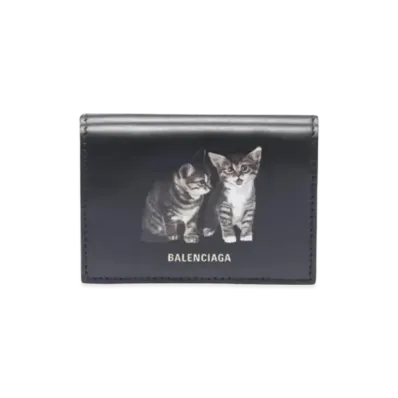 BALENCIAGA Ville Cat Print Mini Wallet "Black"