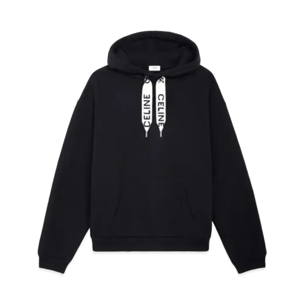 CELINE Loose Hooded Sweatshirt In Cotton Fleece "Black"