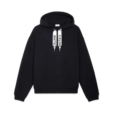 CELINE Loose Hooded Sweatshirt In Cotton Fleece "Black"