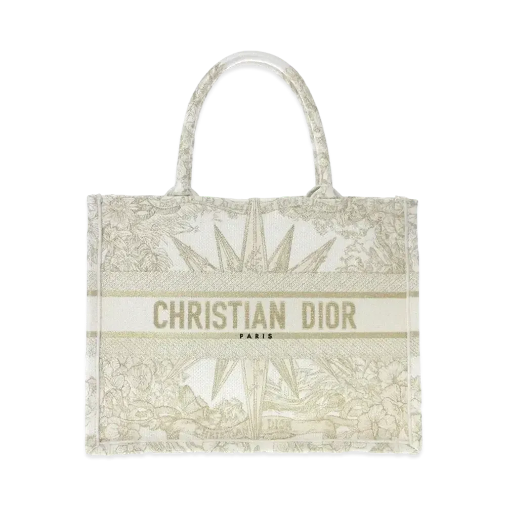 Dior Medium Dior Book Tote Reve Dinfini Embroidery Tone Metallic Threads "White/Gold"