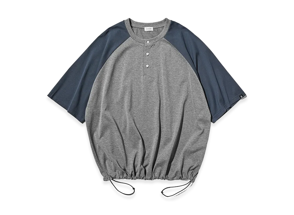 CLESSTE Raglan Henley Neck S/S T-Shirt With Drawstrings "Gray/Blue Gray"