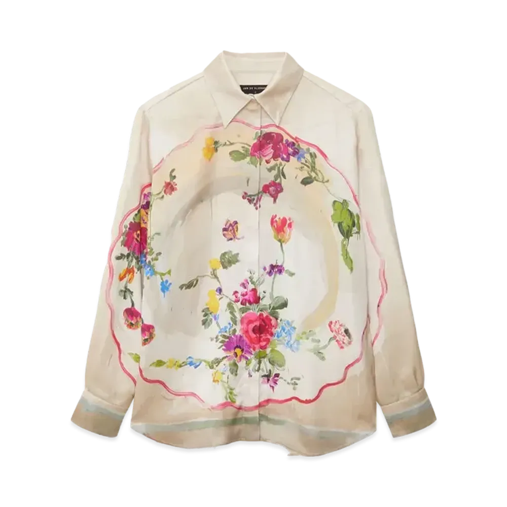 MSGM Fluid Satin Shirt With Plates Print "White"