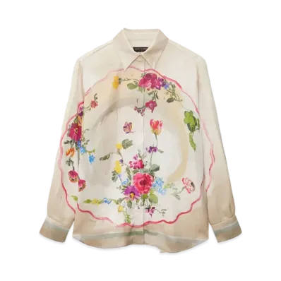 MSGM Fluid Satin Shirt With Plates Print "White"