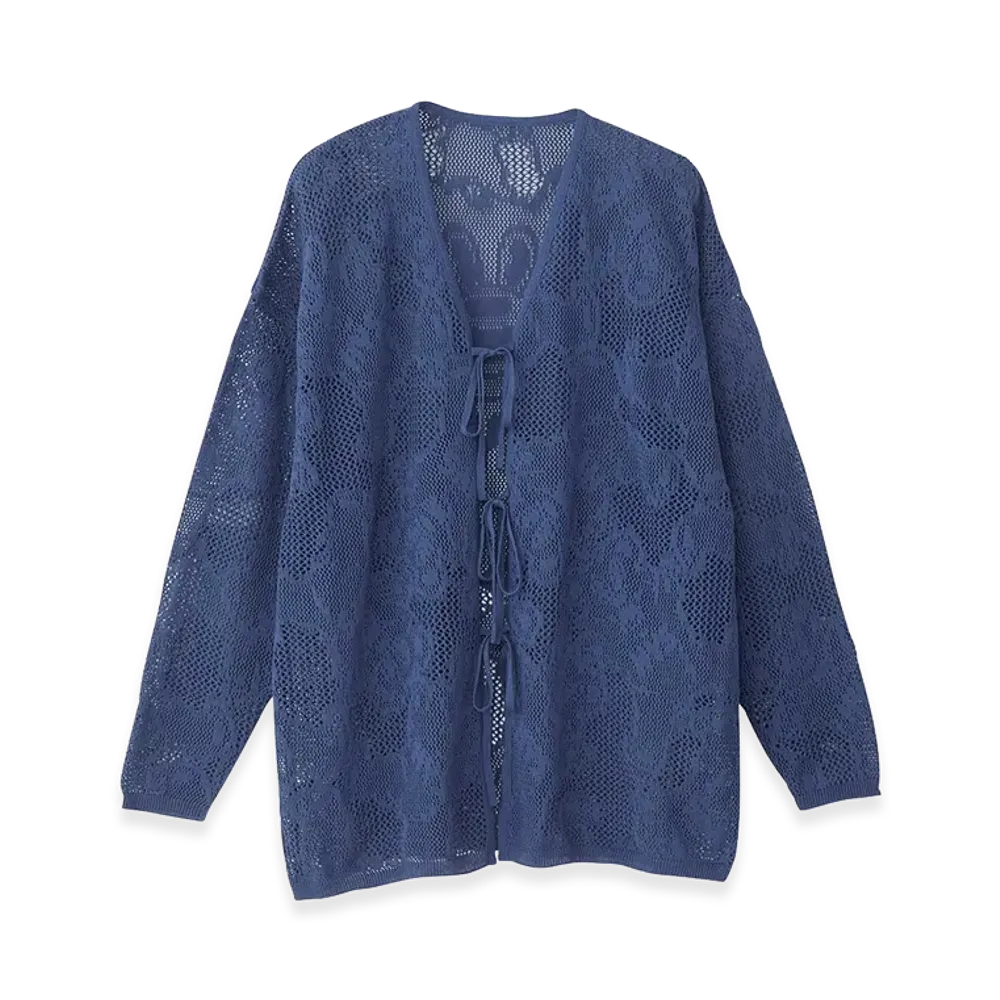HYSTERIC GLAMOUR Fire Bear Jacquard Mesh Cardigan "Blue"