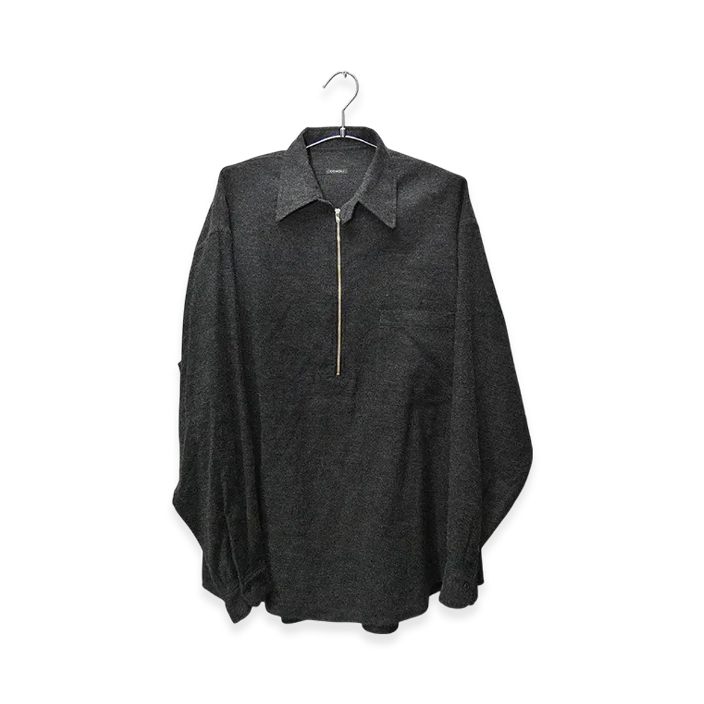 COMOLI Cashmere Washi Half-Zip Shirt "Gray"