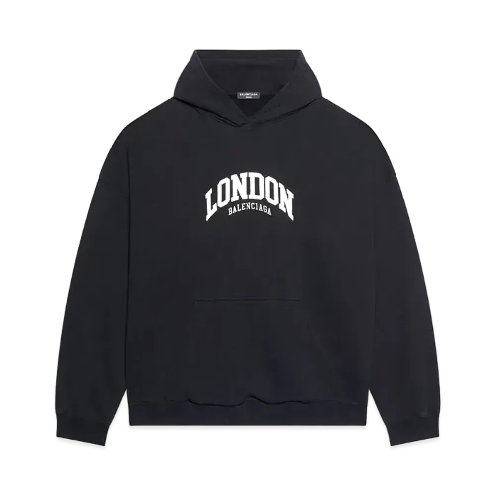 BALENCIAGA MENS Cities London Wide Fit Hoodie Black
