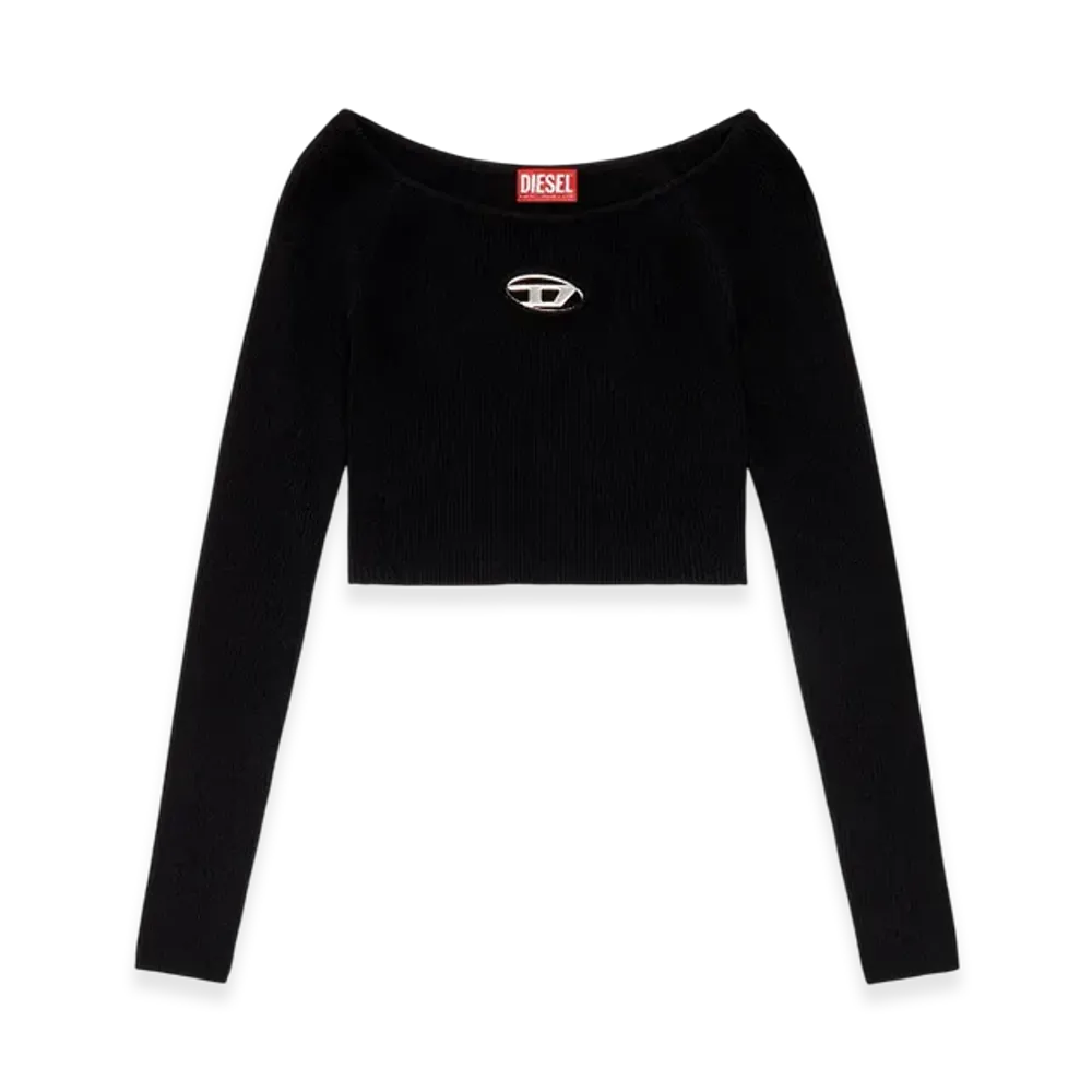 Diesel M-Vera-LS Off-The-Shoulder Top In Ribbed Knit "Gray Black"