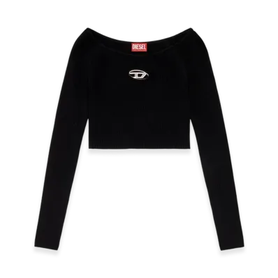 Diesel M-Vera-LS Off-The-Shoulder Top In Ribbed Knit "Gray Black"