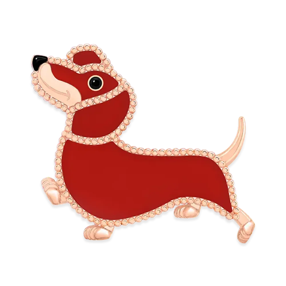 Van Cleef & Arpels Lucky Animals Dachshund clip "18K Rose gold/Onyx/Carnelian"