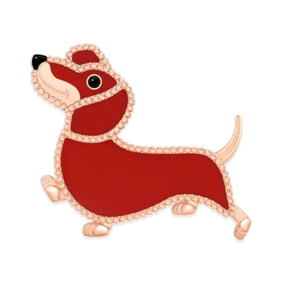 Van Cleef & Arpels Lucky Animals Dachshund clip "18K Rose gold/Onyx/Carnelian"