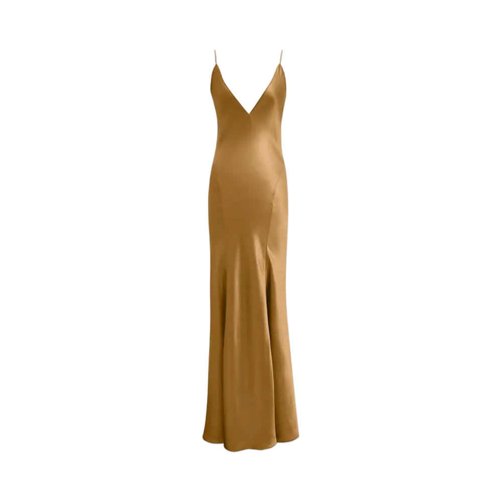 Saint Laurent Women's V-Neck Dress in Silk Satin
"Ocre"