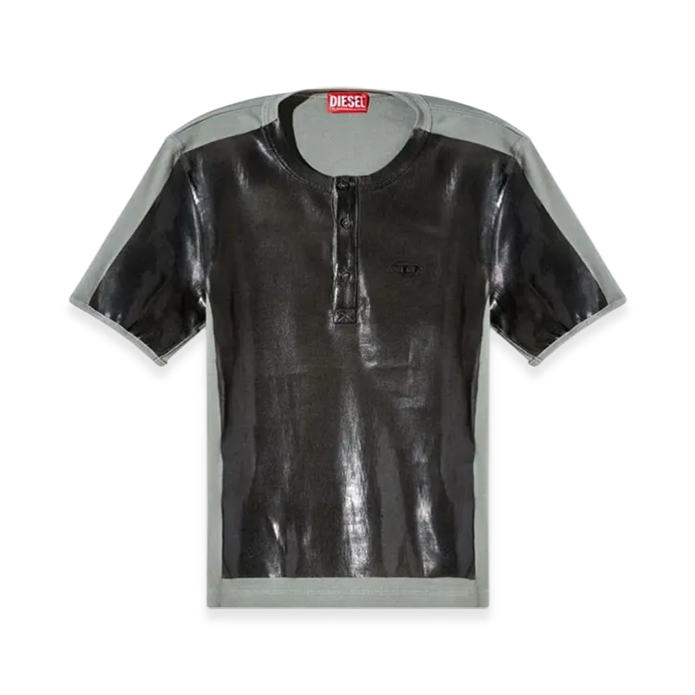 Diesel T-Ribber-Dd Henley T-Shirt With Coated Front "Dark Gray"