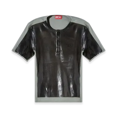Diesel T-Ribber-Dd Henley T-Shirt With Coated Front "Dark Gray"