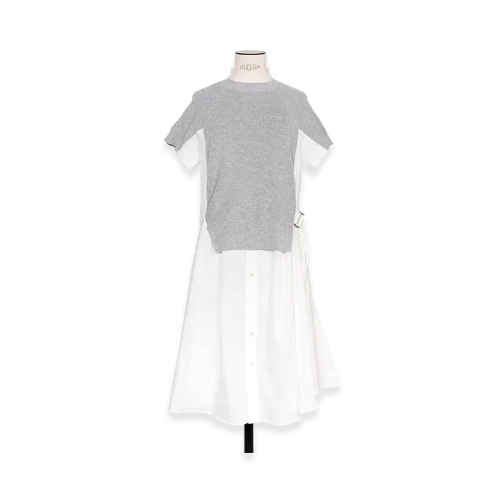 sacai Cotton Knit x Cotton Poplin Dress "Light Grey/Off White"