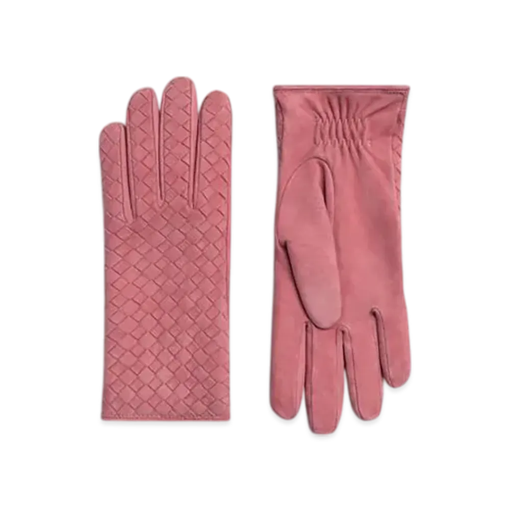 Bottega Veneta Intrecciato Suede Leather Gloves "Cherry Blossom"