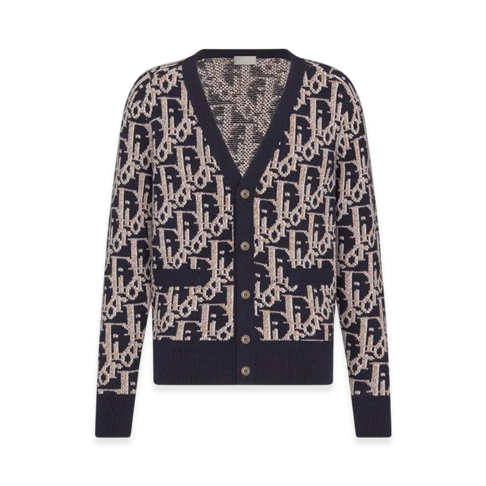Dior Oblique Cardigan Wool Jacquard "Navy Blue"