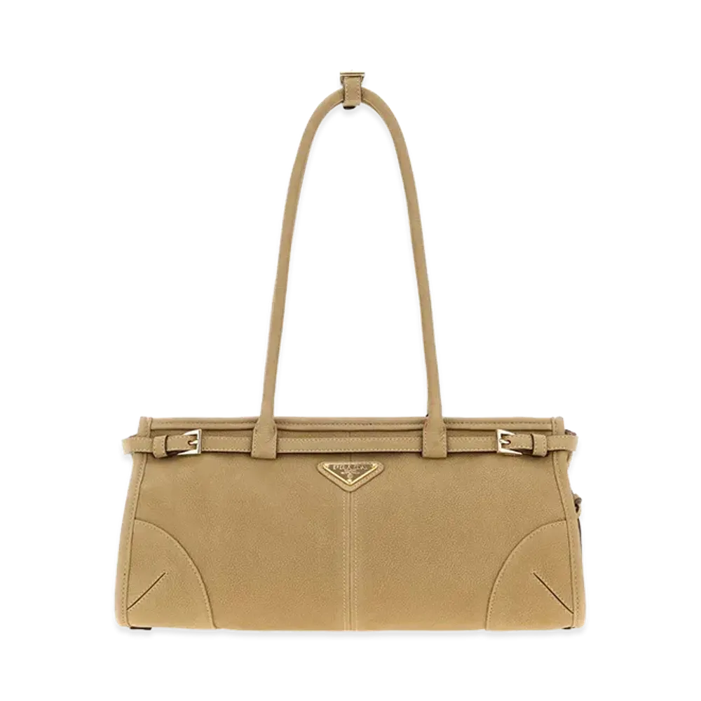 PRADA Wonen's Nabuk Bonnie Shoulder Bag "Beige/Tan"