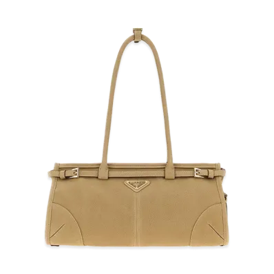 PRADA Wonen's Nabuk Bonnie Shoulder Bag "Beige/Tan"