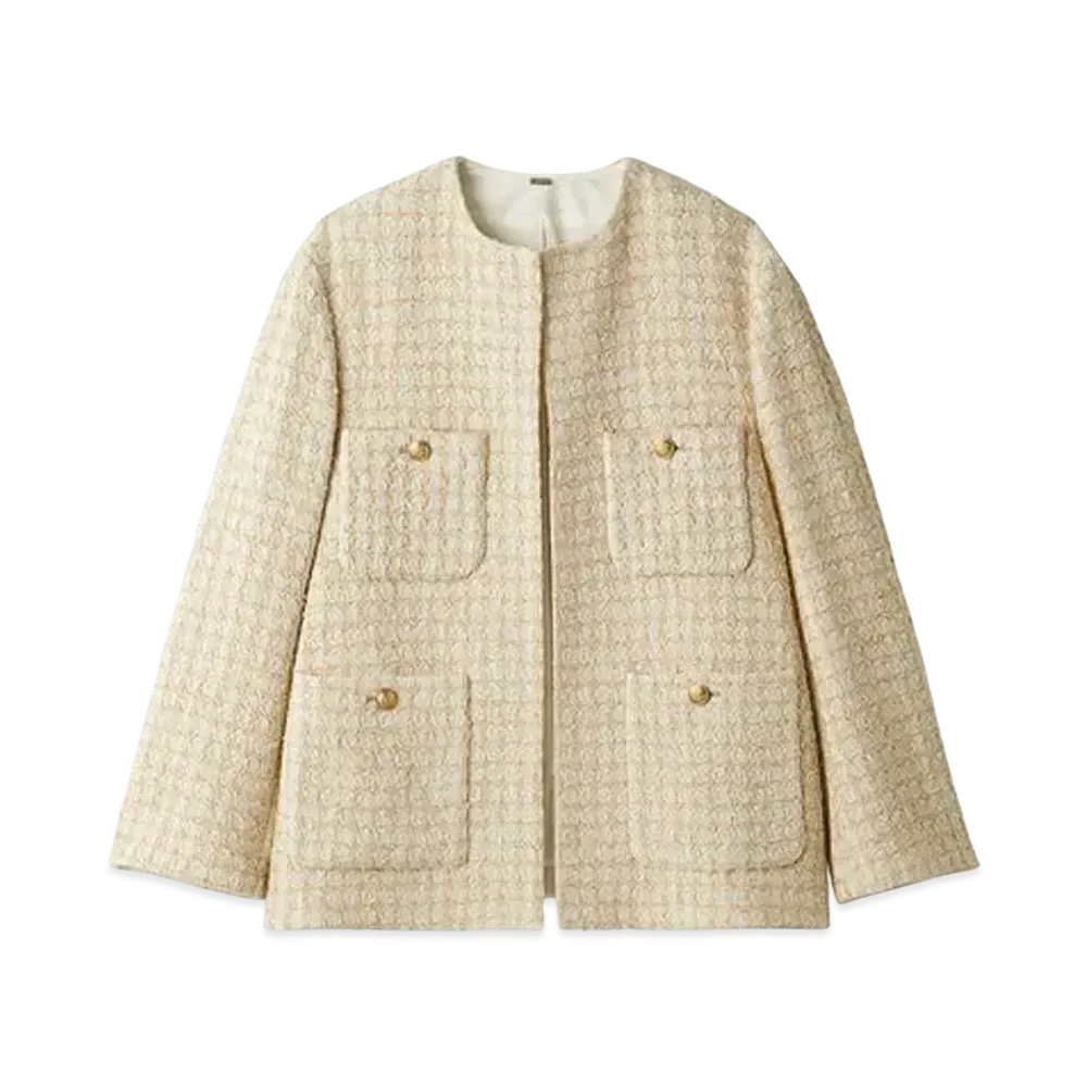 Mila Owen Gold Button Patch Pocket Loose Tweed Jacket "Ivory"