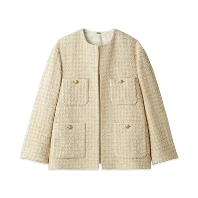 Mila Owen Gold Button Patch Pocket Loose Tweed Jacket "Ivory"
