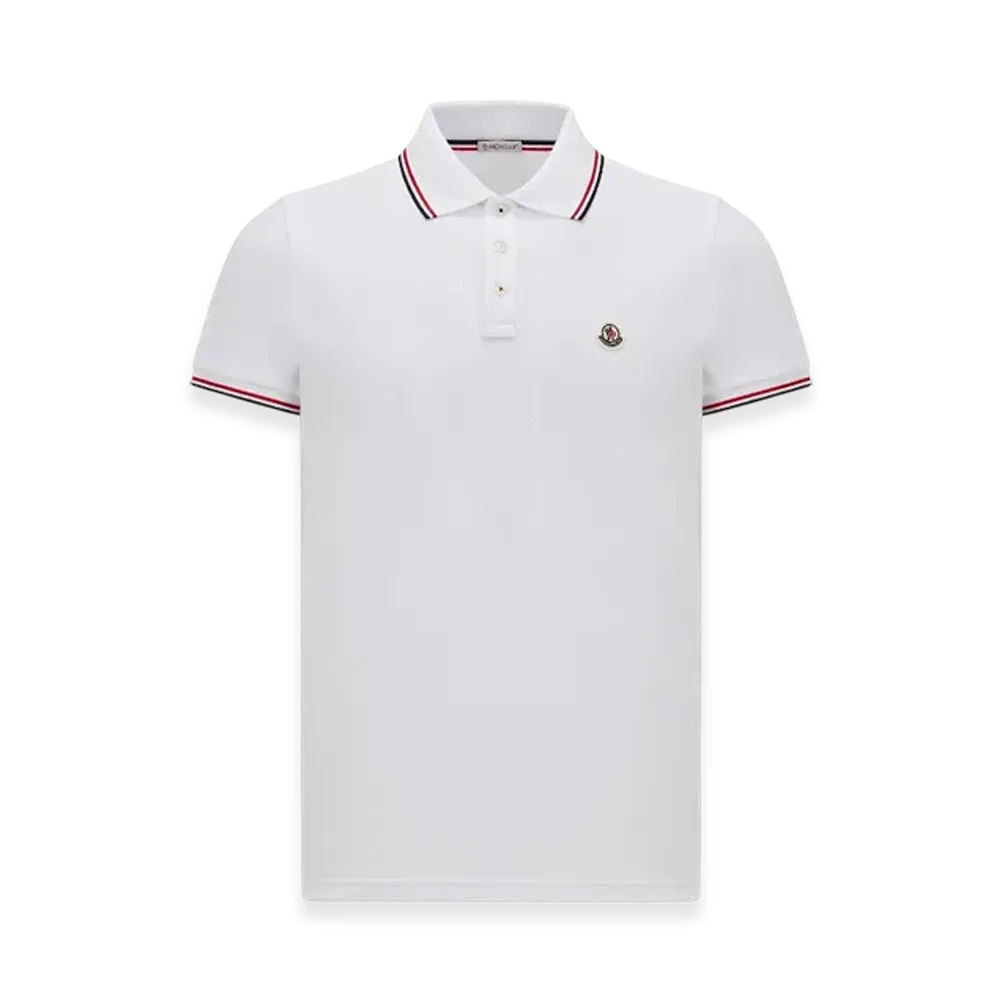 MONCLER Tricolor-Trimmed Cotton Piquet Polo Shirt "White"