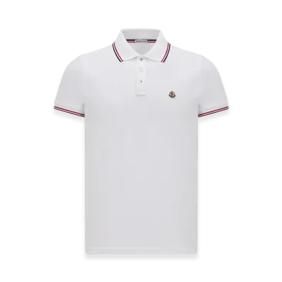 MONCLER Tricolor-Trimmed Cotton Piquet Polo Shirt "White"