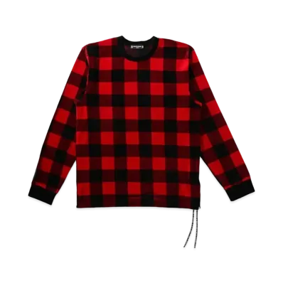mastermind JAPAN Velour Plaid LS Tee "Black Red"