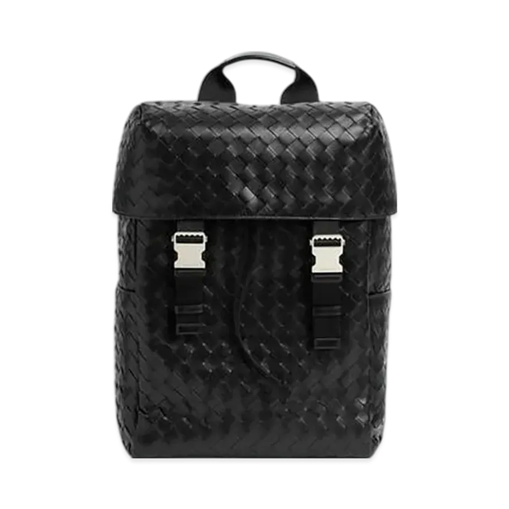 Bottega Veneta Intrecciato Flap Backpack "Black"