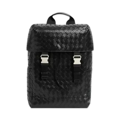 Bottega Veneta Intrecciato Flap Backpack "Black"