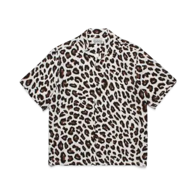 WACKO MARIA Leopard Open Collar Shirt "Ivory"