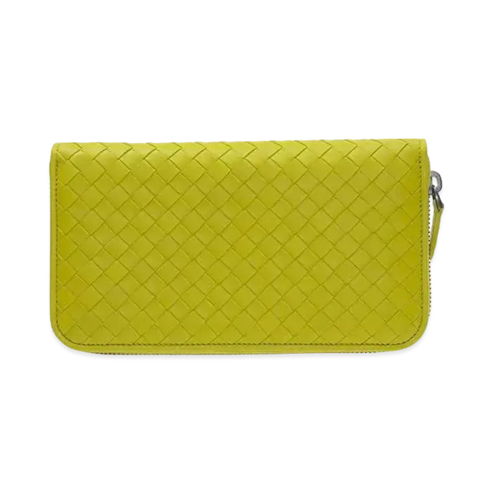 Bottega Veneta Intrecciato Lambskin Zip Around Wallet "Kiwi"