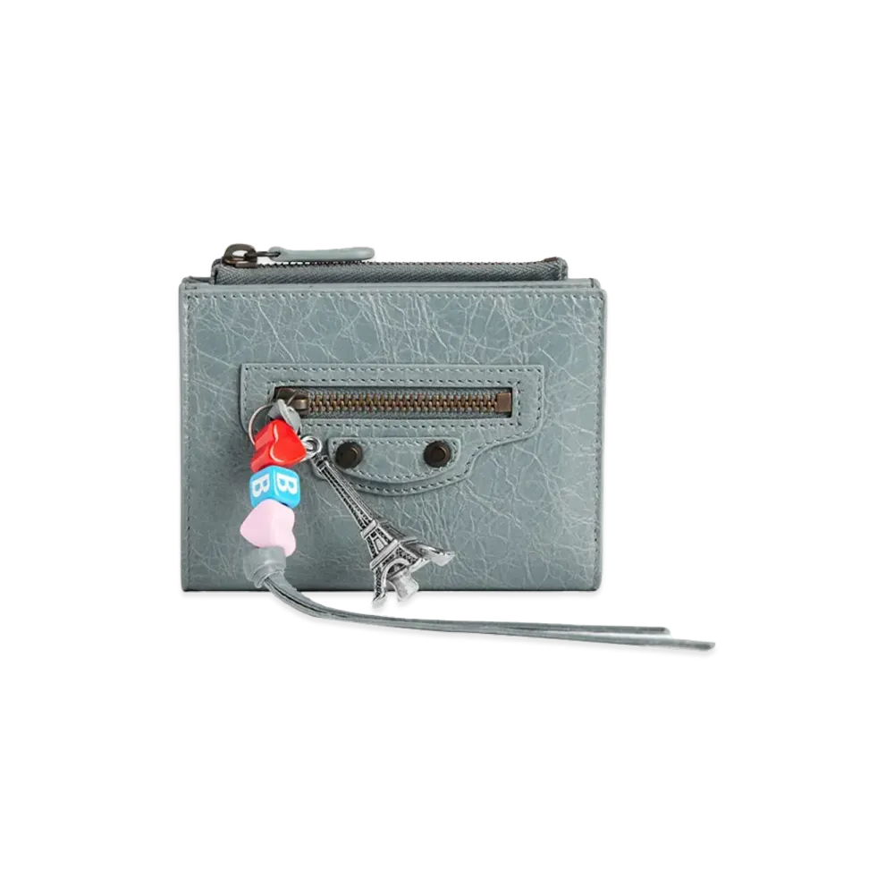 BALENCIAGA Women's Le City Bifold Wallet In Arena Lambskin With Charms "Blue"