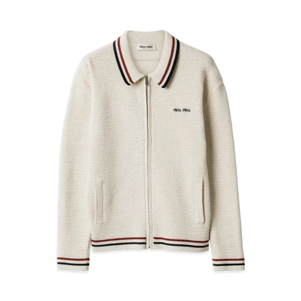 MIUMIU Women's Cotton Knit Zipper Cardigan "Natural"