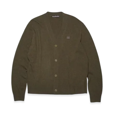 Acne Studios Keve Face V-Neck Cardigan "Dark Khaki Melange"