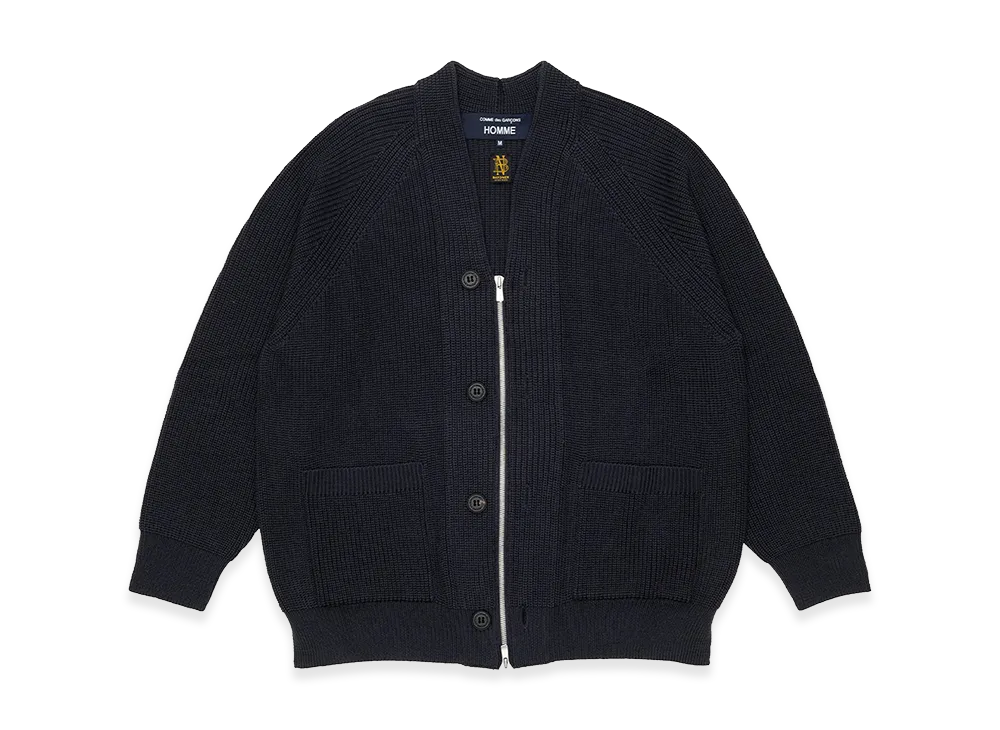 COMME des GARCONS HOMME x BATONER Wool Worsted Half-Cardigan "Charcoal Blue"