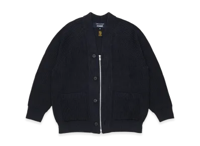 COMME des GARCONS HOMME x BATONER Wool Worsted Half-Cardigan "Charcoal Blue"