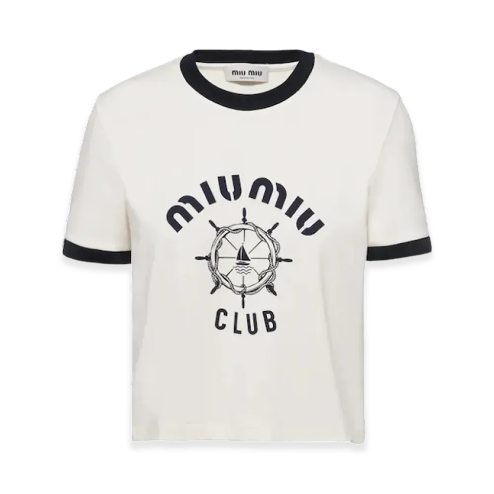 MIU MIU Women's Print Jersey T-Shirt "Ivory"