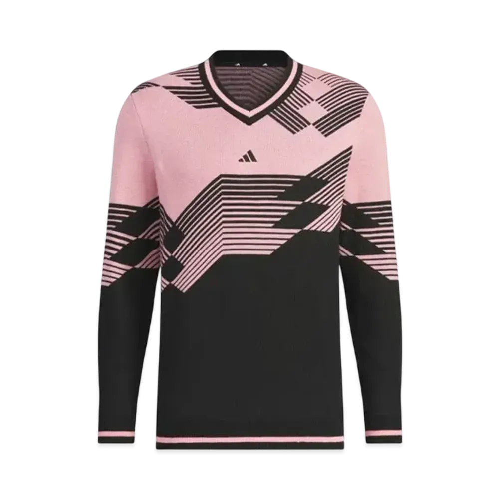 adidas Archive Graphic V-Neck Long Sleeve Sweater "Black/Semi Pink Spark"