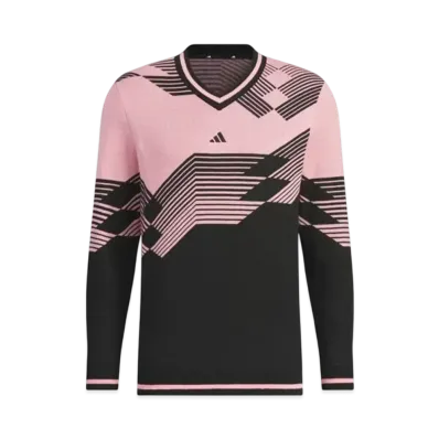 adidas Archive Graphic V-Neck Long Sleeve Sweater "Black/Semi Pink Spark"