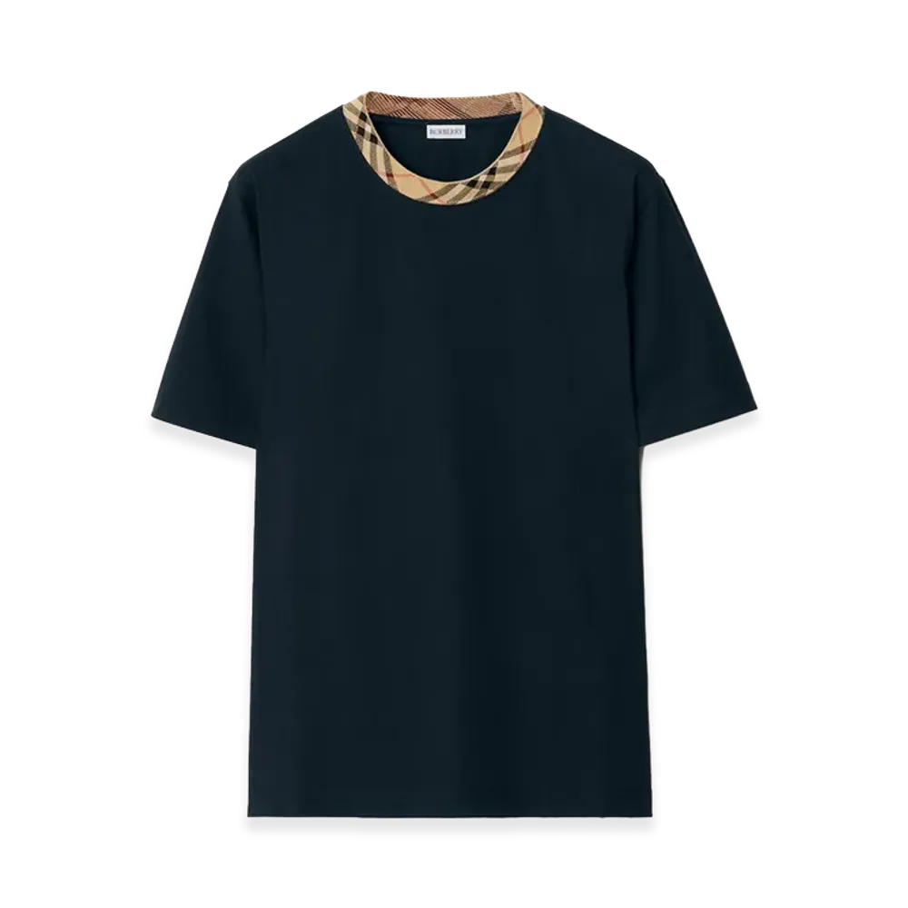 Burberry Check Trim Cotton Tee "Navy"