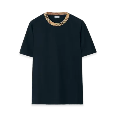 Burberry Check Trim Cotton Tee "Navy"