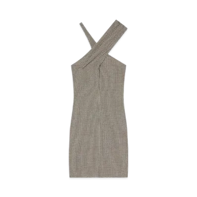Courreges Criss Cross Mini Jersey Dress "Natural/Mud Brown"