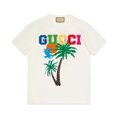 GUCCI Men's Cotton Jersey T-shirt GUCCI Palms "White"