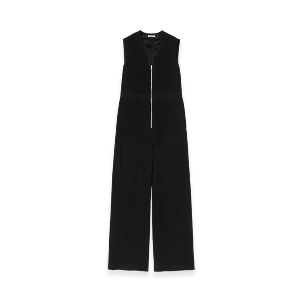 AURALEE Hard Twist Cotton Linen Gabardine Sleeveless Jumpsuit "Black"